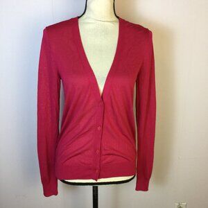 Uniqlo Sweater Cardigan Sz M Womans Pink V-Neck Button Front Long Sleeve Tencel
